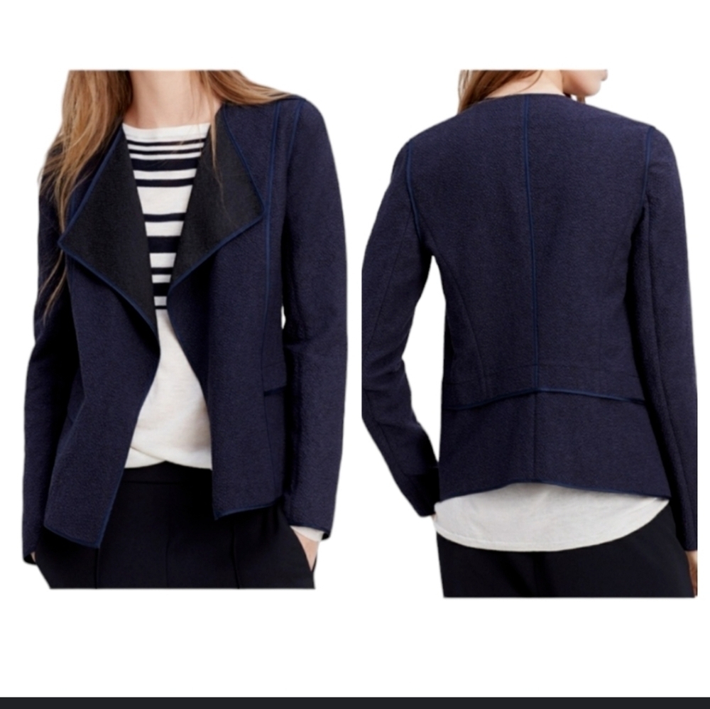 VINCE Open Front Lightweight Pebbled Navy Blazer With Black Interior. Size XS - Picture 1 of 10